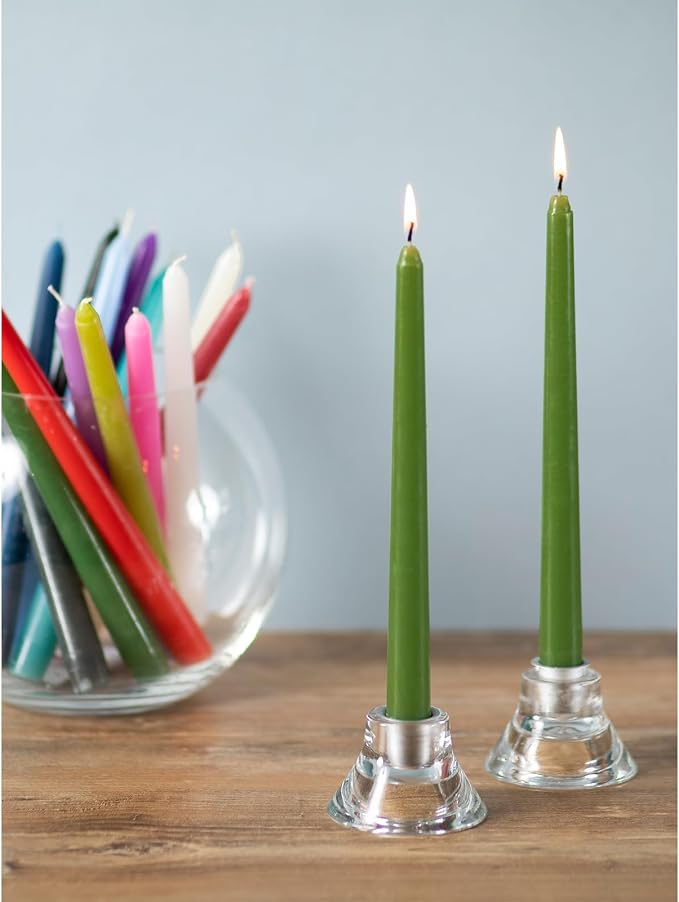 CANDWAX 10 inch Taper Candles - Set of 4 - Dripless, Unscented and Smokeless - Green Tapered Candle Sticks - Perfect for Dinner - Grass Green Candles