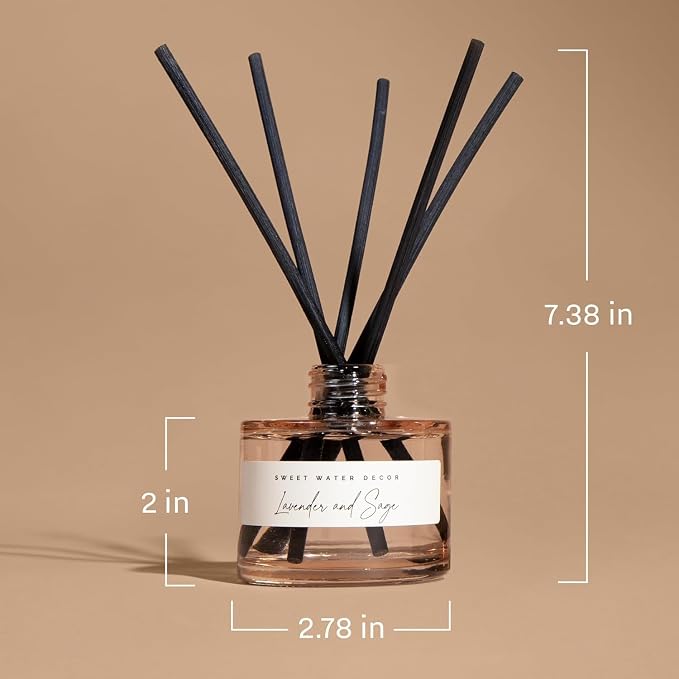 Sweet Water Decor Salt and Sea Reed Diffuser Set, Blue Tinted Glass Jar, Sea Salt Citrus and Musk Amber Scent, Long Lasting Fragrance, Non Toxic Oil Reed Diffuser for Home & Office, Poured in the USA