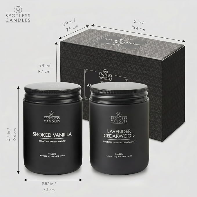 Mens Candle 2 x 8oz Pack Smoked Vanilla and Lavender Cedarwood Scents