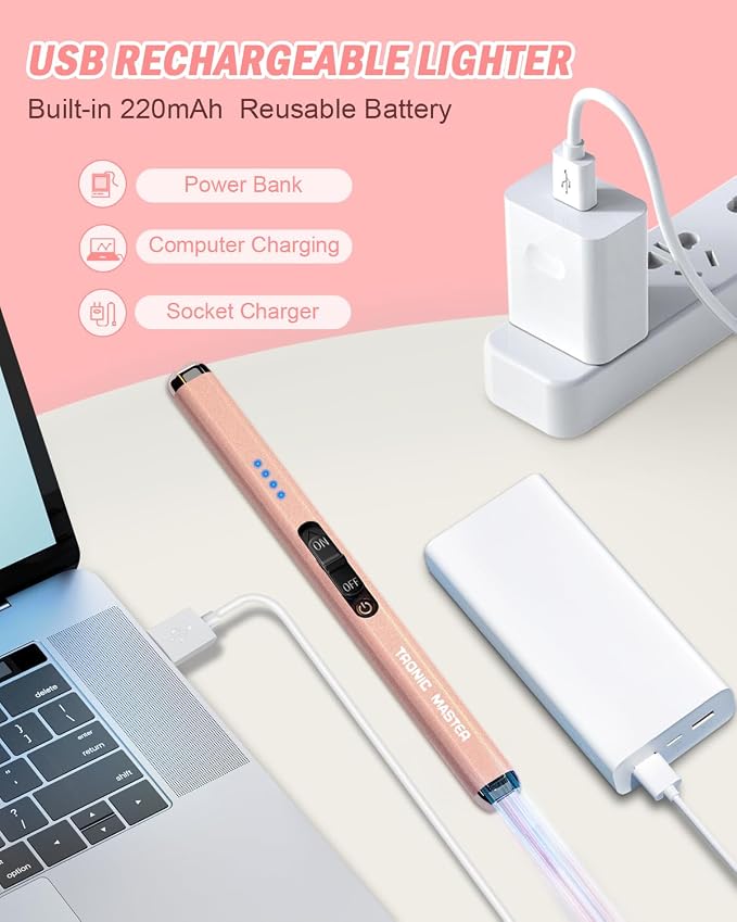 Electric Candle Lighter Valentine's Day Gifts for Women Mom Men Dual Arc USB Rechargeable Windproof Lighter for Candle BBQ Birthday Camping Gift Idals(Rose Gold)