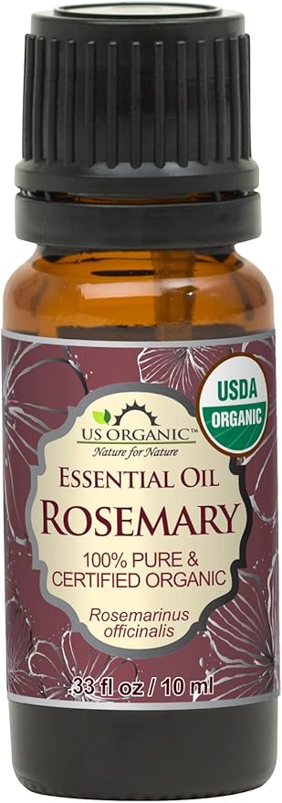 US Organic 100% Pure Rosemary Essential Oil, USDA Certified Organic 100% Pure, Steam Distilled, for Hair Growth, Scalp, Face, Skin, and Aromatherapy (Size Variations Available) (10 ml)