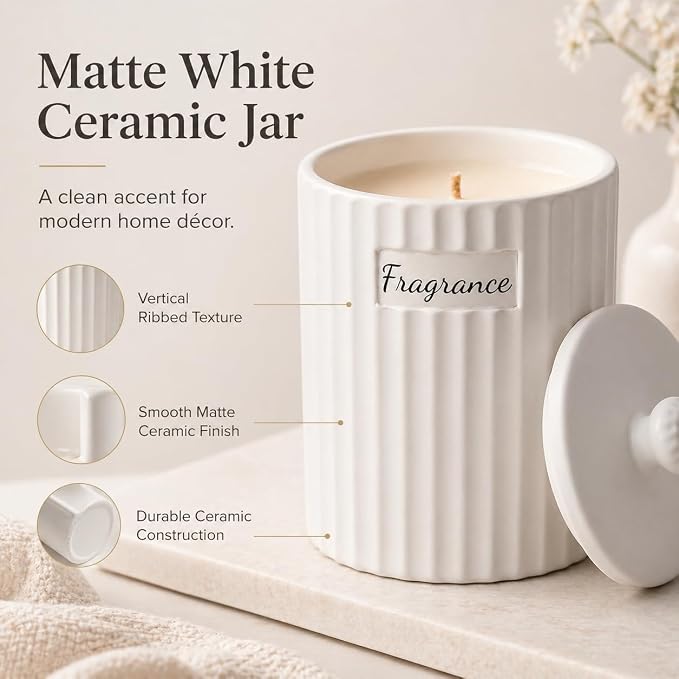 Viyffo Apple Cinnamon Holiday Scented Candle for Women & Men, Non Toxic Soy Candle in Matte White Ceramic Jar with Gift Box Perfect for Winter Gift & Home Decor