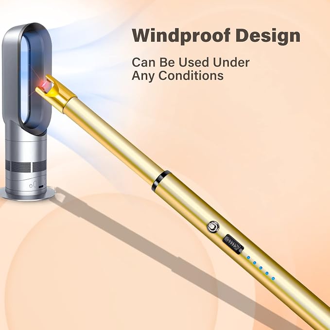 Electric Candle Lighter Windproof USB Rechargeable Flameless Long Neck Lighter for Candles Gas Stove Fireplace BBQ Kitchen Grills (Gold)