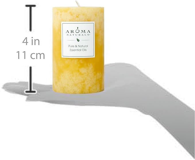 Aroma Naturals Essential Oil Orange and Lemongrass Scented Pillar Candle, Ambiance, 2.5 inch x 4 inch, Yellow