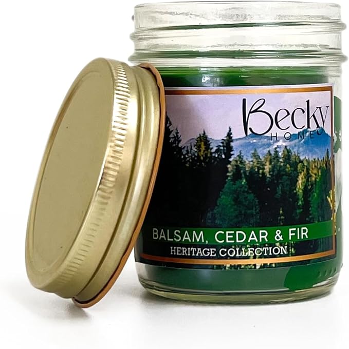 Balsam, Cedar, and Fir Scented Candle in Clear Mason Jar | Candles for Home | 8oz Rustic Home Decor Novelty Candle | 40 Hour Burn Time