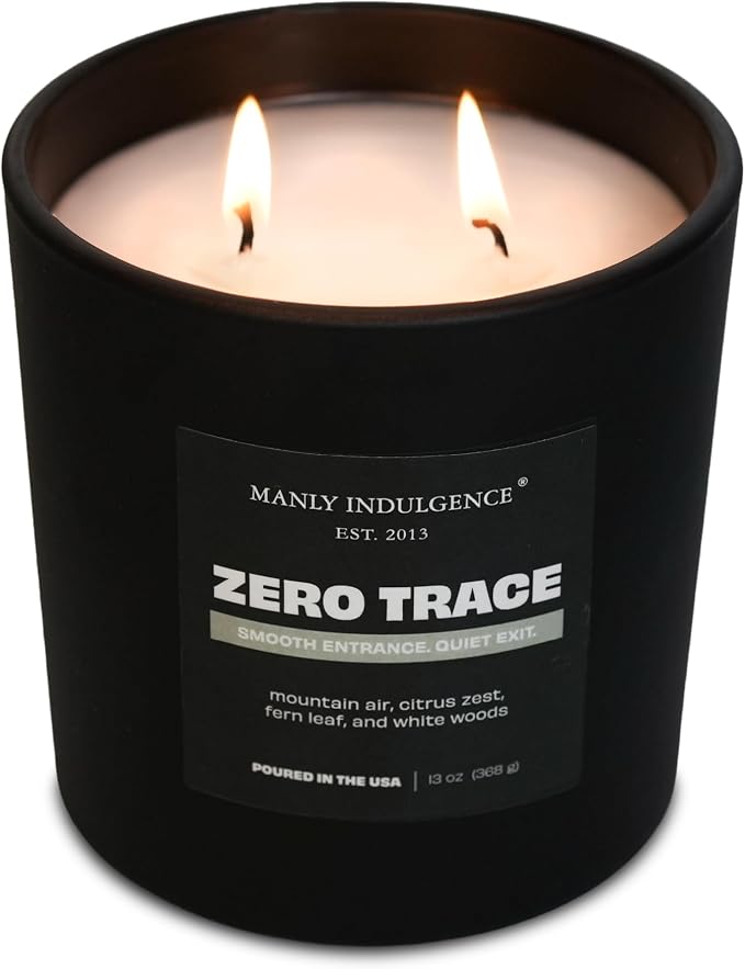 Manly Indulgence Zero Trace Scented Candle, 2 Wick, 13 oz, Premium Soy Blend Wax, Candles for Home Scented - Made in The USA