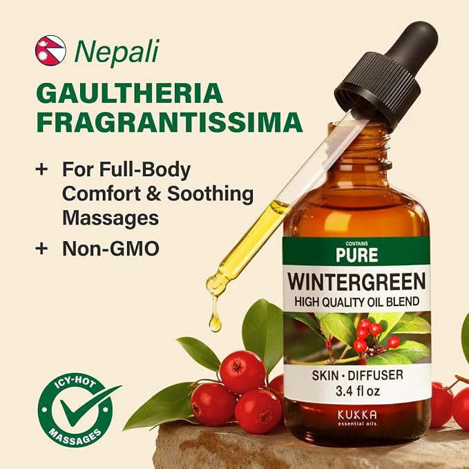 100% Pure Wintergreen Oil - 3.40 Fl Oz Wintergreen Essential Oil for Hair, Skin, Diffuser, Aromatherapy & DIY Soap Making Scent