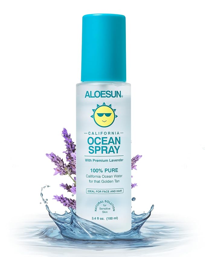 ALOESUN Ocean Spray | Pure California Sea Salt Water Face Mist Infused with Organic Lavender Essential Oil for Tanning | Hair & Scalp Exfoliating Solution | Facial Moisturizer | Travel Size 3.4 Fl Oz