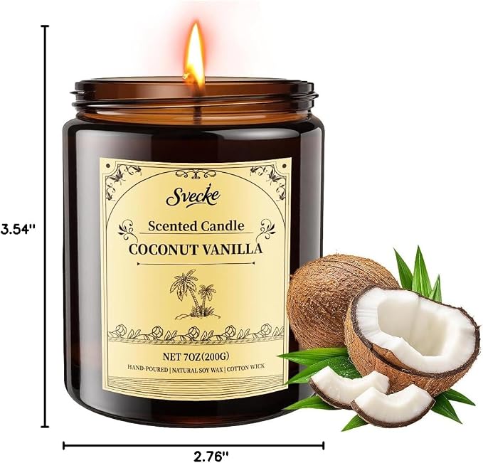 Coconut Vanilla Scented Candles, 7oz Soy Wax Candle, Long Lasting Aromatherapy Jar Candle for Home, Scented Long Burning Candle Gift for Women and Men
