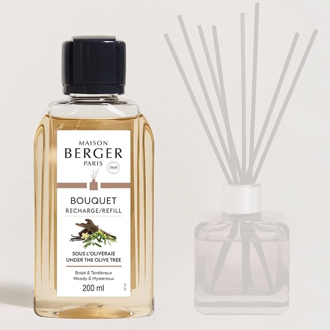 MAISON BERGER Reed Diffuser Refill, 200 ml, Under The Olive Tree | Fragrance Refill for Reed and Ceramic Diffusers, Passive Diffusion, ~6 Weeks, No Flame or Electricity, Made in France