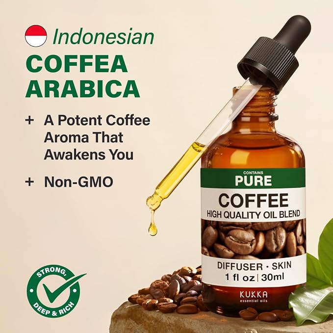 100% Pure Coffee Oil - 1 Fl Oz Coffee Essential Oil for Hair, Skin, Diffuser, Aromatherapy & DIY Soap Making Scent