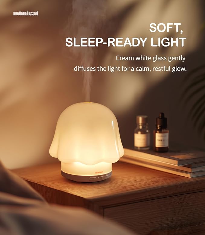 Essential Oil Diffuser for Home Glass: mimicat Timer 120ml Ultrasonic Cool Mist Aromatherapy Diffusers for Bedroom Office with Soft Night Light Cream White