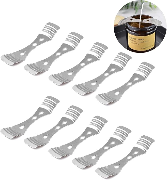 DINGPAI 60pcs Metal Candle Wick Centering Devices, Silver Stainless Steel Candle Wick Holder for Candle Making