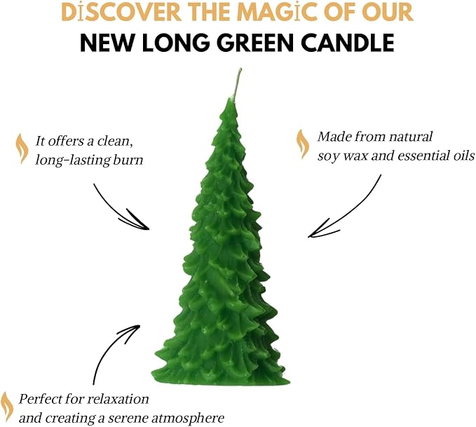 Christmas Tree Shaped Decorative Candle – Unscented Green Wax Holiday Candle, Handcrafted Pine Tree Design for Christmas Decor, Winter Centerpieces, Gifts – Set of 2