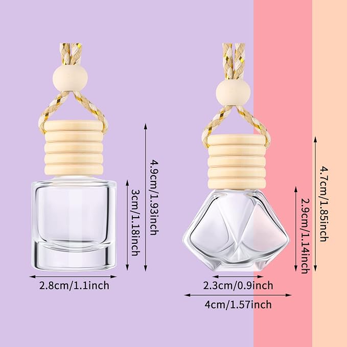 Patelai 12 Pcs 8ml Hanging Car Air Freshener Diffuser Bottle Empty Clear Glass Essential Perfume Oil Aromatherapy Fragrance Perfume Pendant Glass Bottle Decor with Wooden Caps(Stylish Style)