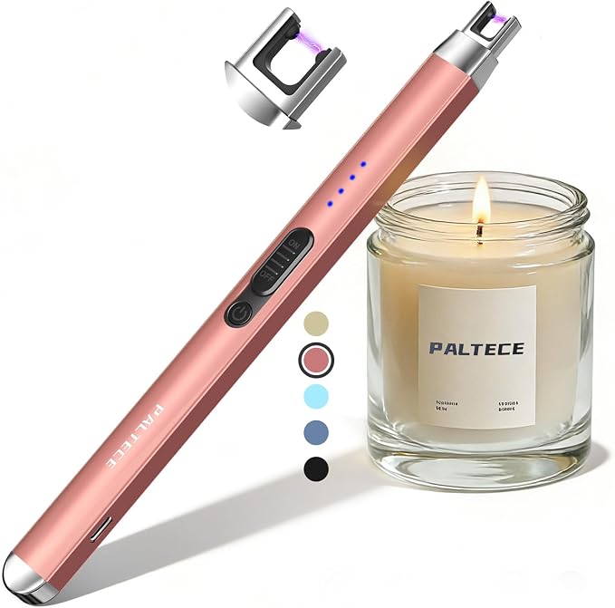 Upgraded Electric Lighter, USB C Rechargeable Flameless Plasma Arc Lighters with LED Display, Windproof Candle Lighter for BBQ Camping Kitchen, Safety Lock, Gifts for Men Women (Rose Gold)