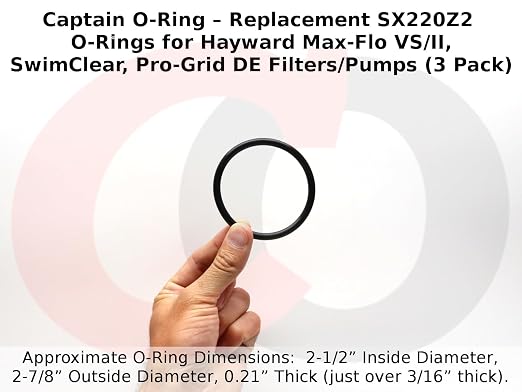 Captain O-Ring – Replacement SX220Z2 O-Rings for Hayward Max-Flo VS/II, SwimClear, Pro-Grid DE Filters/Pumps (3 Pack)
