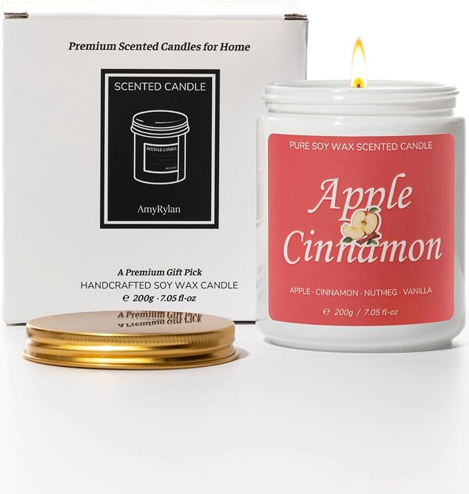 Aroma Gift for Women, Scented Candle for Home, Apple Cinnamon 7.05 oz Soy Wax 40 Hour Burn Time, Long Lasting Jar Candle, Gifts for Christmas, Halloween, Mother's Day, Aromatherapy Candle