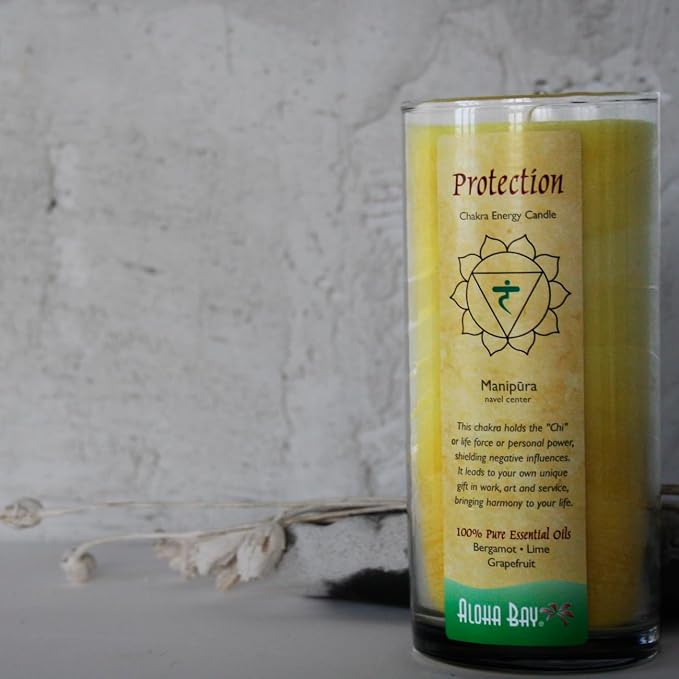 Premium Scented Candle Hand Made Chakra Energy Jar | 11 Oz Jar | Protection, Manipura| Yoga, Prayer & Meditation Candle | Long Burn 60 Hours | Essential Oils of Bergamot, Lime & Grapefruit | Aloha Bay