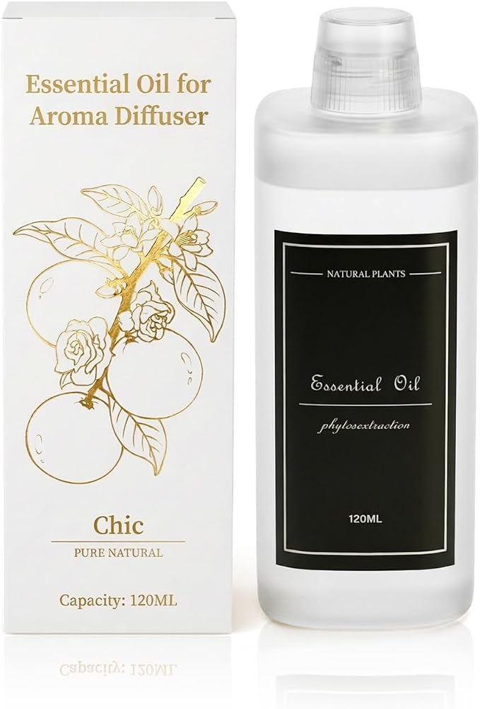 4.06 fl oz (120ml) Diffuser Oil for Home Fragrance Diffusers, Plant-Based & Alcohol-Free, Essential Oil for Bedroom, Bathroom, Office, Car (Chic)
