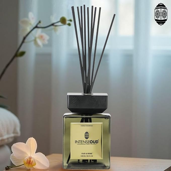 Reed Diffuser for Home with Oud & Rose Scent 1000ML (35.1 OZ) Long-Lasting Aromatherapy Diffusers with 6 Reed Sticks & Refillable Glass Holder – Up to 90 Days of Flame-Free Home Fragrance