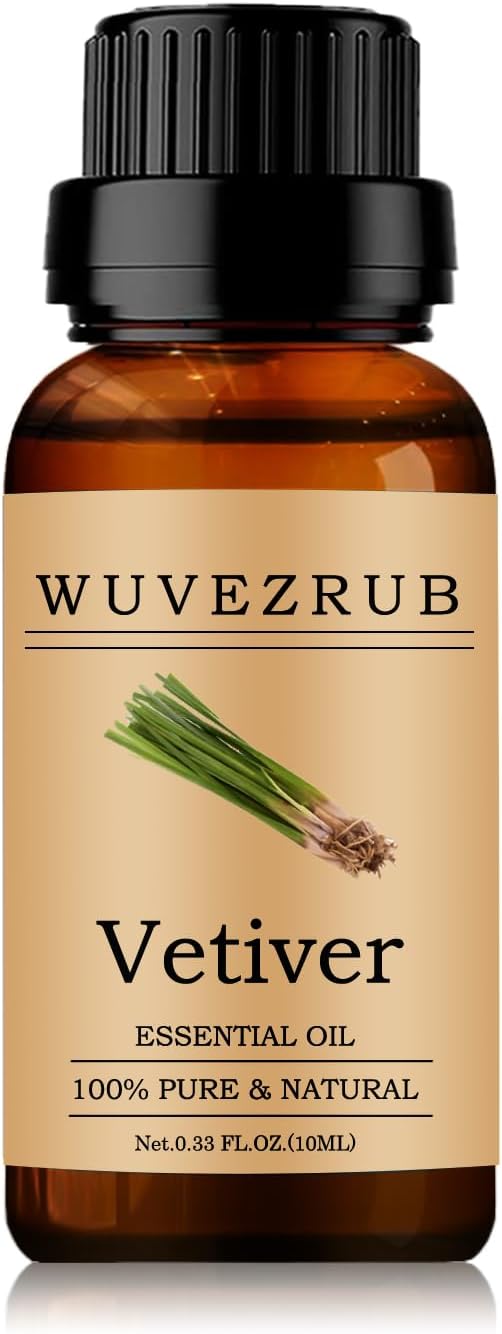 Vetiver Essential Oils 10ML, 100% Pure and Natural Essential Oil for Aromatherapy Diffuser - 0.33 Fl Oz/Vetiver