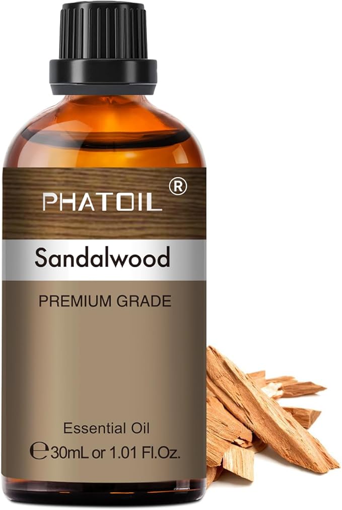 Sandalwood Essential Oil, 1.01Fl.Oz (30ML) PHATOIL Pure Essential Oil Singles for Aromatherapy Diffusers, Humidifiers, Great for DIY Candle and Soap Making, Gift for Friend