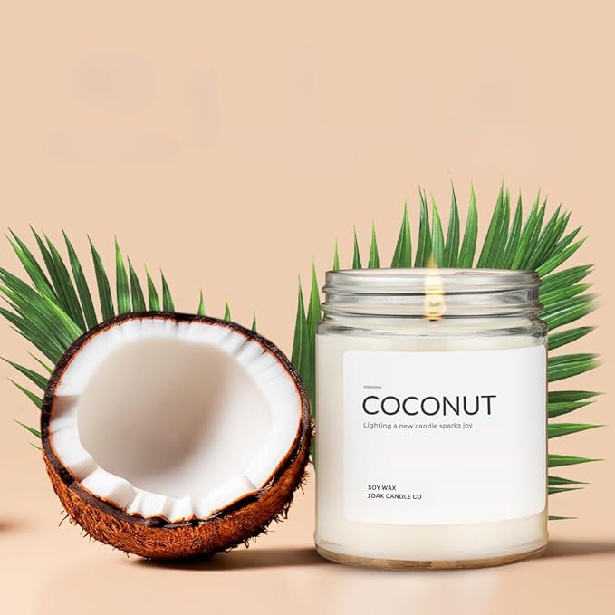 1OAK Coconut Candle - Soy Wax Scented Candles (Coconut) - Soy Candles for Home Scented - Long Burning Premium - Hand-Poured (7oz.)