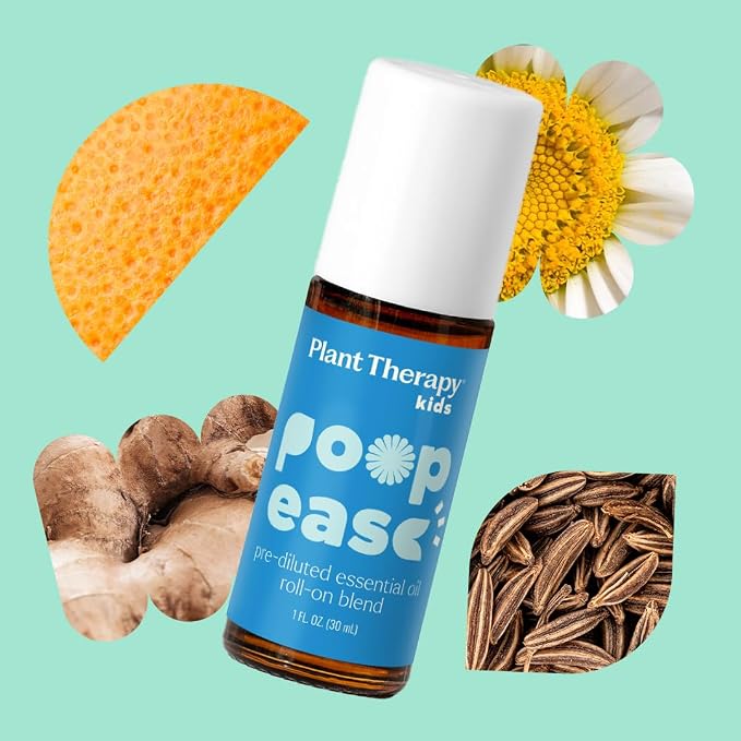 Plant Therapy Kids PoopEase Essential Oil Roll-On 30 mL (1 oz) Eases Bloating, Cramps, and Constipation, Safe & Effective for Kids & Adults, Easy Mess-Free Application