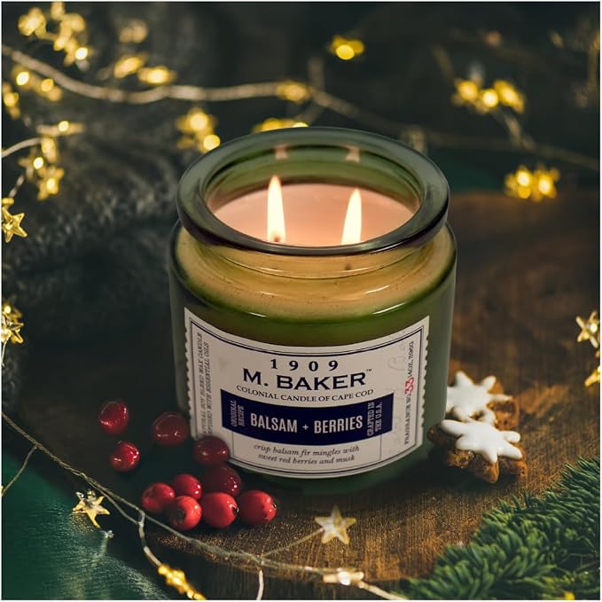 Colonial Candle Balsam & Berries Scented Candle, 2-Wick Natural Soy Blend Wax Candle Infused with Essential Oils, 14 oz Apothecary Glass Jar Candle - Made in The USA