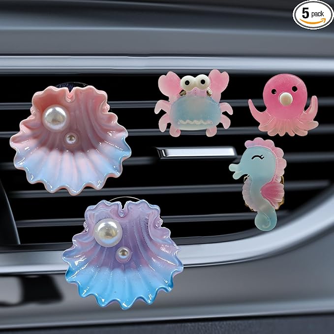 Craedli 5PCS Ocean Themed Car Air Vent Clips, Cute Beach Seashell&Crab Octopus Seahorse Car Vent Decorations, Colorful Sea Animal Diffuser Ornament, Auto Interior Accessories for Women Girls(Octopus)