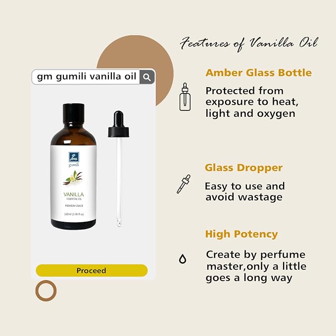 GM Gumili Vanilla Essential Oil 200ML, Natural Vanilla Oil Scented Oils for Aromatherapy & Diffuser-100ML(Pack of 2)