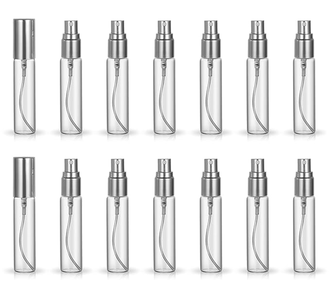 20 Pack Set 10ML Protable Refill Bulk Atomizer Spray Travel Perfume Bottle Hydrating Empty Bottle (Silver Caps)