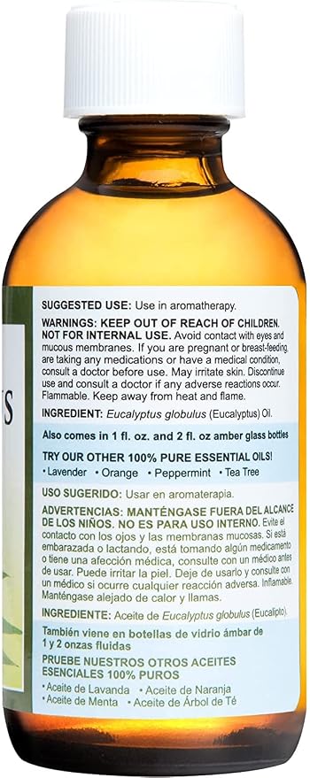 De La Cruz Eucalyptus Essential Oil, 100% Pure Steam Distilled Eucalyptus Globulus, Eucalyptus Oil, Eucalyptus Essential Oil for Diffuser, 4 FL OZ, Aromatherapy, Tree Oil,Long Lasting Scent