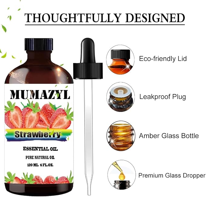 Strawberry Essential Oil, Strawberry Oil 4 Fl Oz 120ML for Diffuser Humidifier Yoga Cleaning DIY Candle Soap Making MUMAZYL Essential Oils