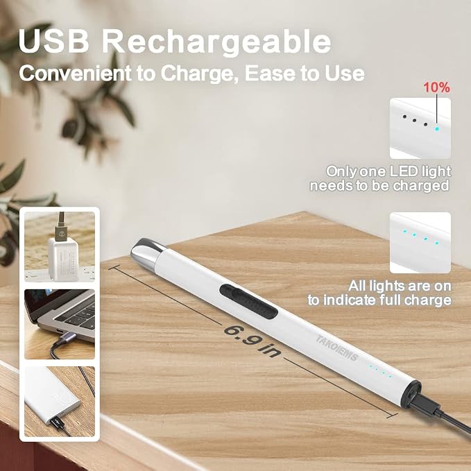 Candle Lighter, Electric Lighter USB with Upgraded LED Display Safety Switch, Rechargeable Flameless, Cream White