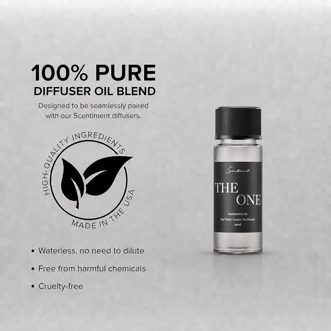 Scentiment The One Diffuser Oil - Premium Hotel Scent with Notes of Cardamom, Leather, Lemon with Cinnamon & Sandalwood Home Scent, Hotel Fragrance Oil Diffuser Refill - 0.68 fl oz (20 mL)