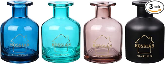 HOSSIAN Diffuser Glass Bottles Black -Empty Reed Diffuser Bottle with Sticks- Fragrance Accessories use for DIY Replacement Reed Diffuser Sets (4 Color)
