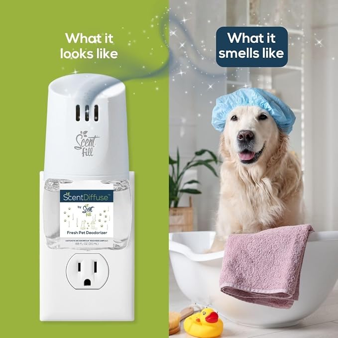 ScentDiffuse Pet Odor Deodorizing Air Freshener Starter Kit, 2 Refills + Diffuser