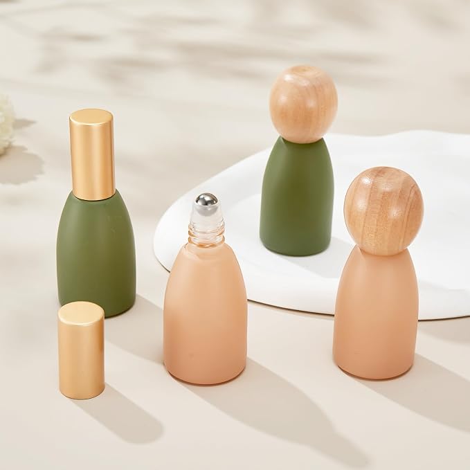 Qeuly 10ml Glass Roller Bottles - 4 Pack Essential Oils Roll-on Bottles with Stainless Steel Roller Balls for Aromatherapy and Perfumes