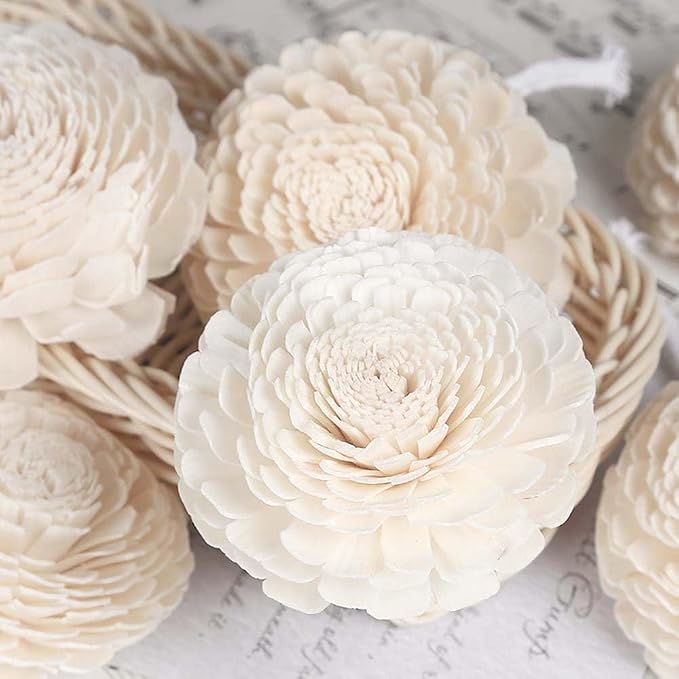 Flower Diffuser Sola Wood Flowers Natural Material Aromatherapy Reed Decorative Aromatherapy Flower Refill Diffuser Reeds, 7Pcs Flower, 10 Pcs Diffuser Rattan