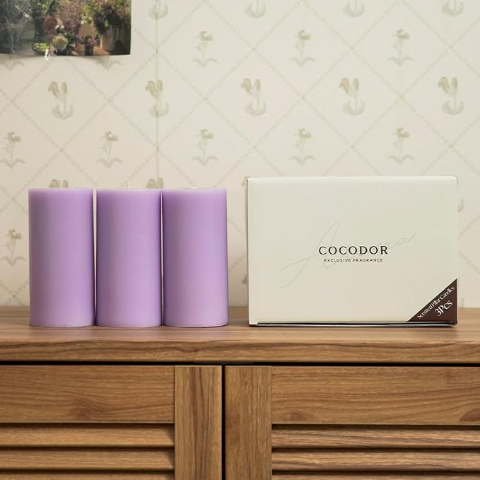 COCODOR Scented Pillar Candles, 3x6 Inch, White Jasmine, Candle Set of 3, Long Buring 85 Hours, Candles for Weddings, Party, Dinner, Home Decor.