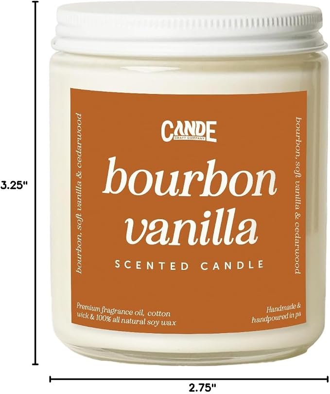 Scented Soy Wax Candle for Home, Luxury Scented Soy Jar Candle, Hand Poured in The USA, Highly Scented & Long Lasting for Home, Mom, Women, Birthday Gift (Bourbon Vanilla)