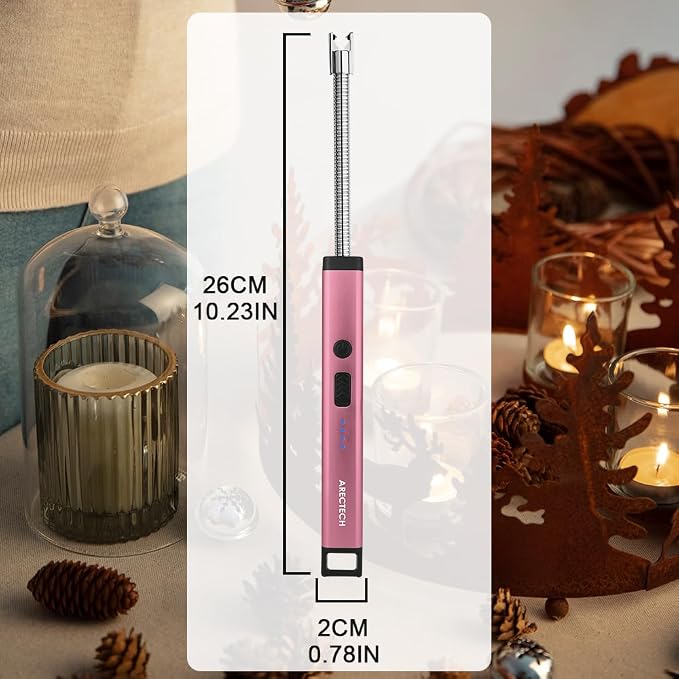 ARECTECH Candle Electric Lighter Rechargeable USB Arc Lighter for Candle Camping Fireworks Christmas Birthday Gifts with LED Light for Men Women Pink