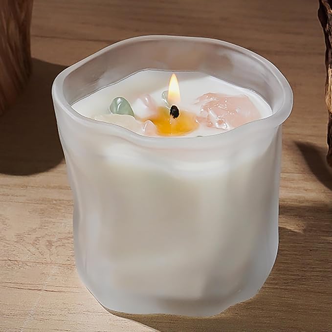 Scented Soy Candles with Crystals Inside Aromatherapy Candle for Women Positivity Energy Gift Mothers Days Birthday White