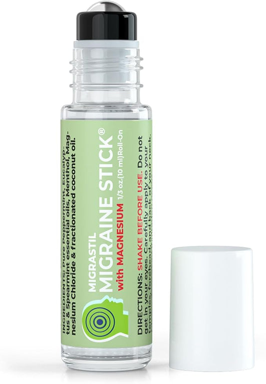 MIGRASTIL Migraine Stick with Magnesium. Cooling Peppermint Eucalyptus Essential Oil Topical Magnesium for Headache Support. Made in The USA 10 ml