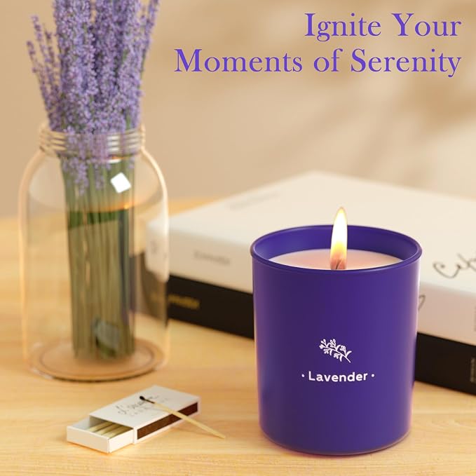 TranquilBliss Lavender Candles for Home Scented, 8 oz Scented Candles Present, Purple Jar Wax, Made with Soy for Women, 45 Hour Long-Lasting Burn for Girl Women Birthday Present Giving - 2 Pack