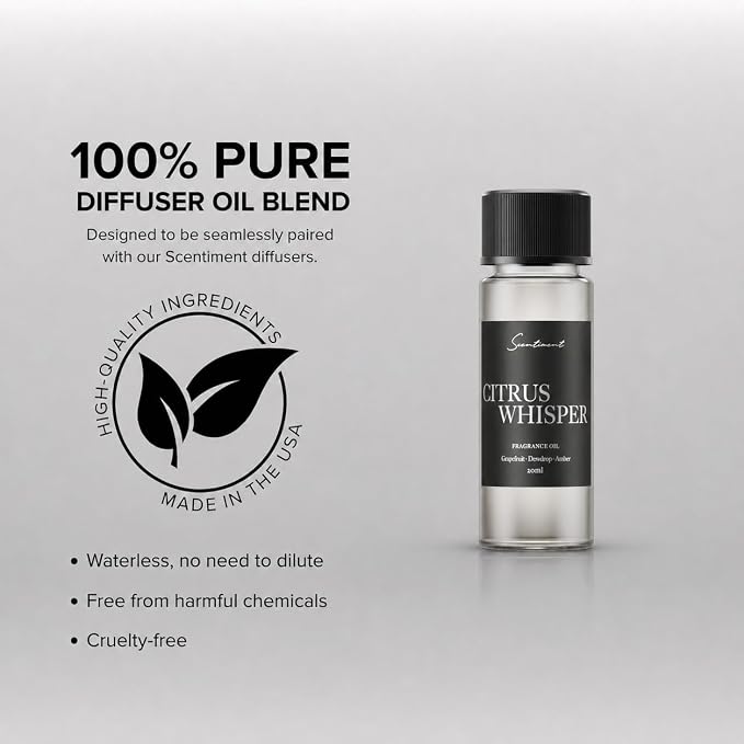 Scentiment Citrus Whisper Diffuser Oil - Premium Hotel Scent with Notes of Grapefruit, Dewdrop & Warm Amber Home Scent, Hotel Fragrance Oil Diffuser Refill - 0.68 fl oz (20 mL)