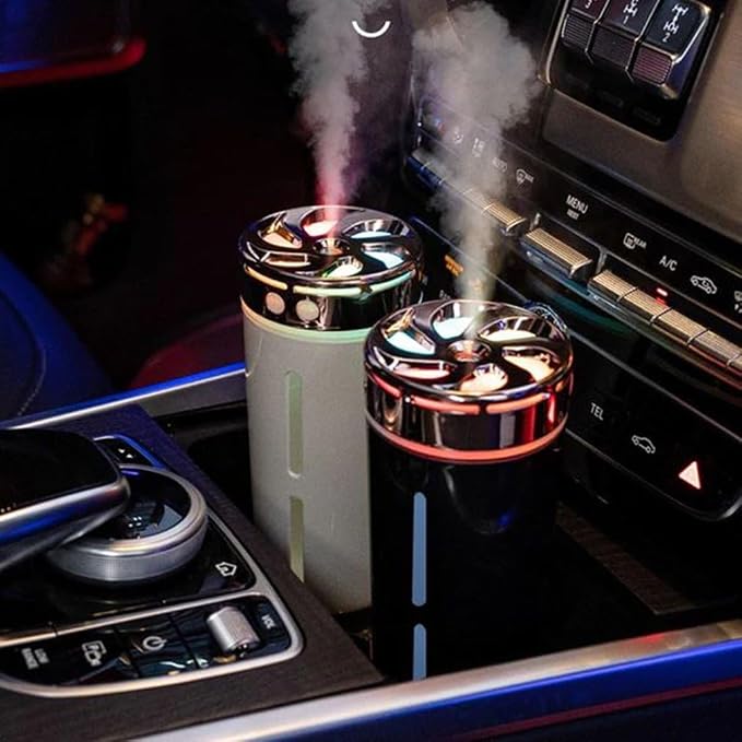 In-vehicle Air humidifier Portable 300ml Rechargeable Car Humidifier with Colorful LED Night Light, USB Plug-In, and Aroma Diffuser for Home Office (a)