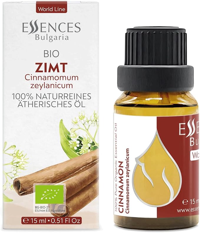Essences Bulgaria Organic Ceylon Cinnamon Essential Oil 0.51 Fl Oz 15ml Cinnamomum Zeylanicum - 100% Pure and Natural Undiluted Therapeutic Grade Aromatherapy for Diffusers Home Humidifier